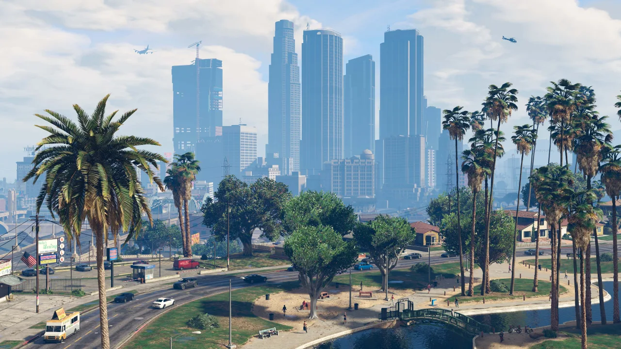 A panoramic view of Los Santos in Grand Theft Auto V