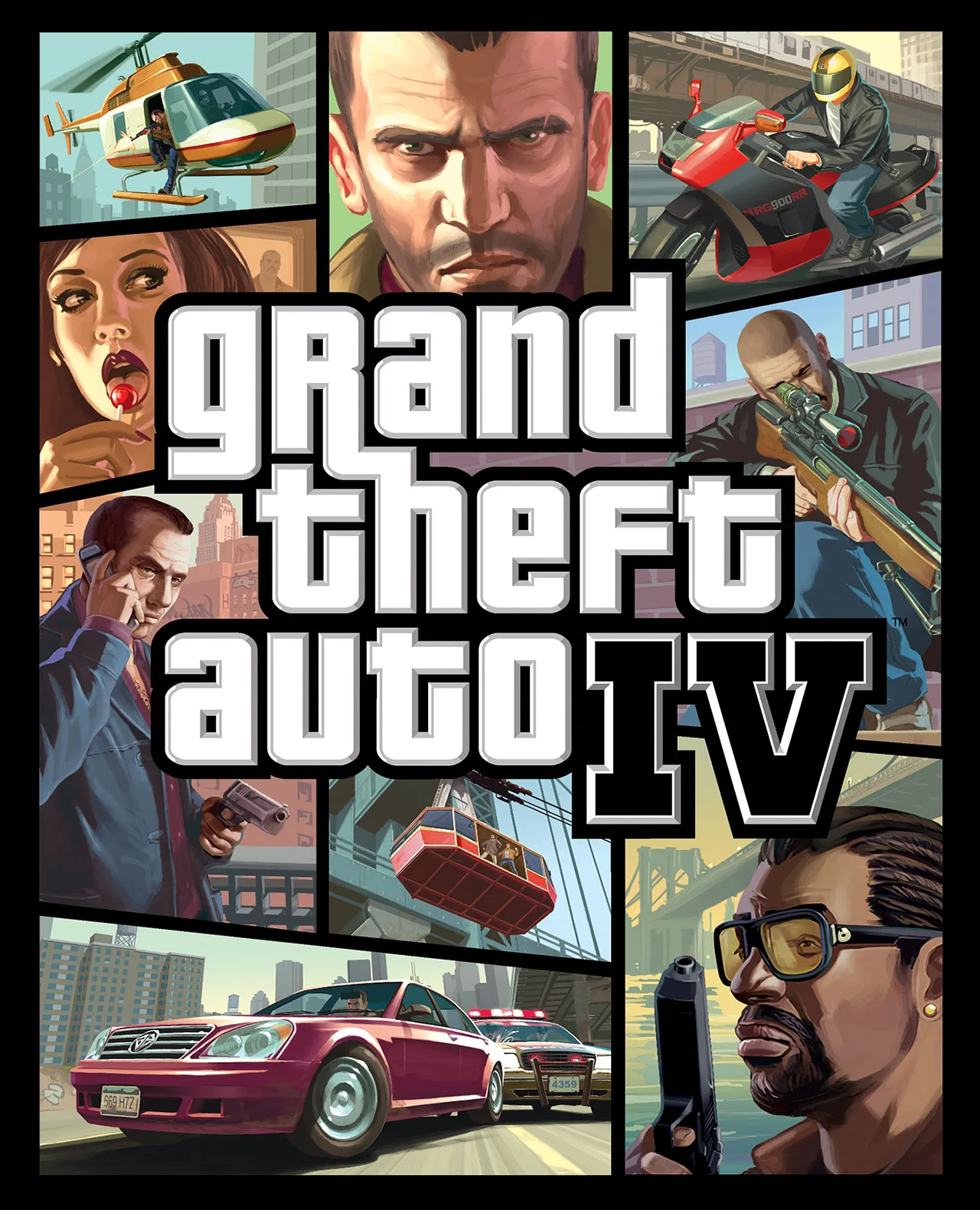 Grand Theft Auto IV key art featuring Niko Bellic and Liberty City scenes