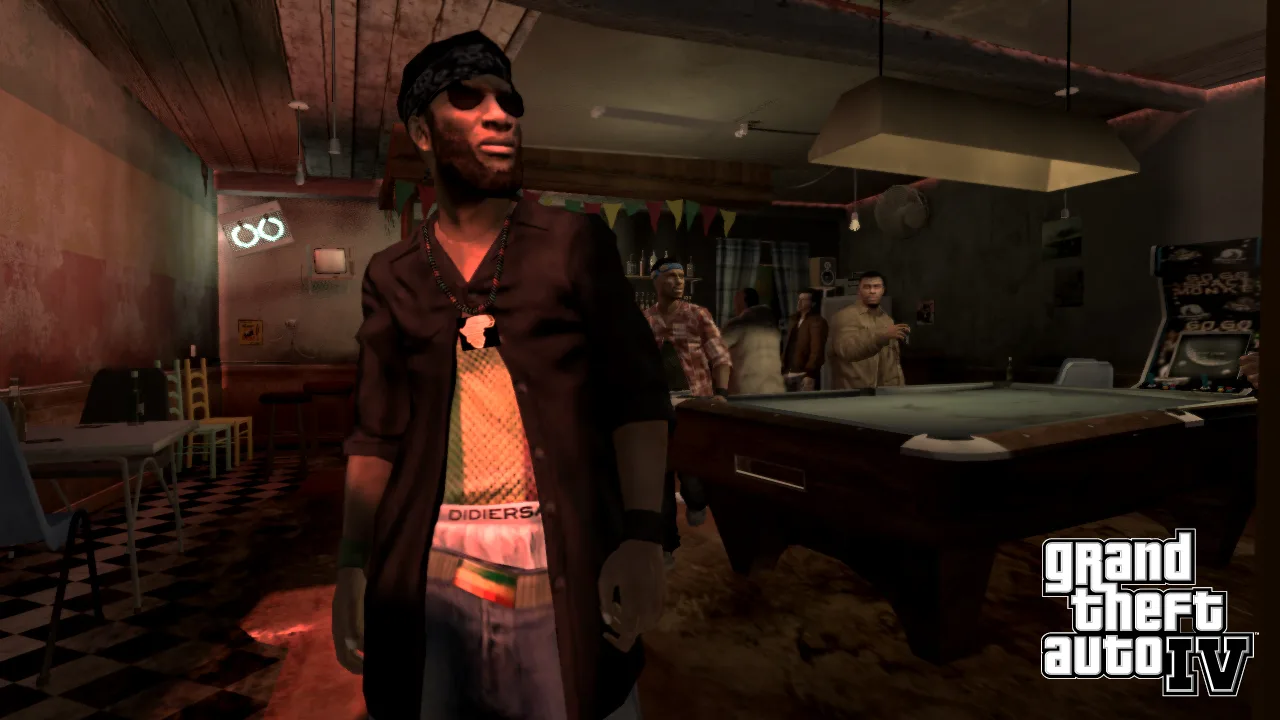 Little Jacob standing inside a Liberty City pool hall