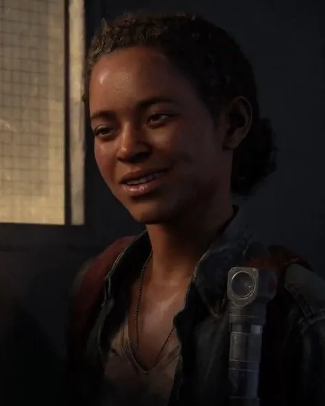 Riley Abel smiling in an in-game scene from The Last of Us: Left Behind