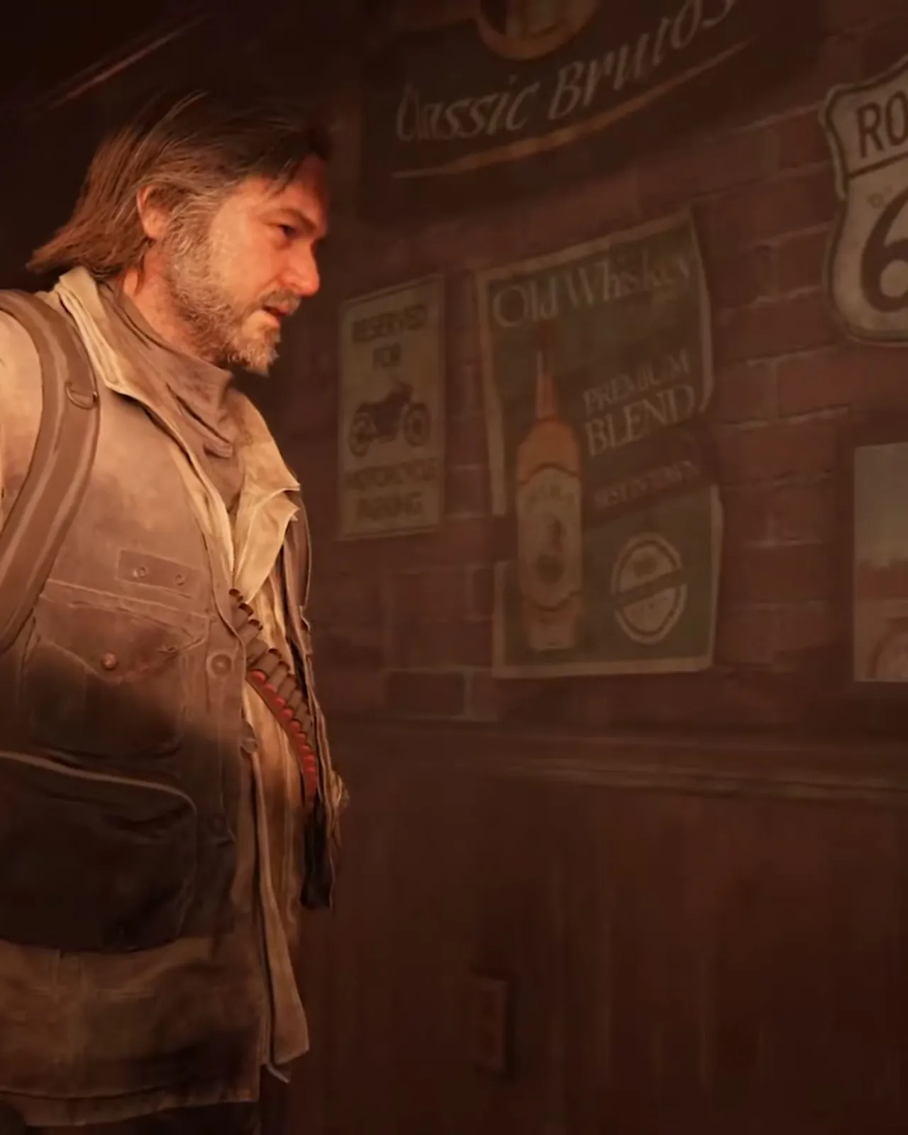 Bill talking with Ellie inside a bar in The Last of Us Part I