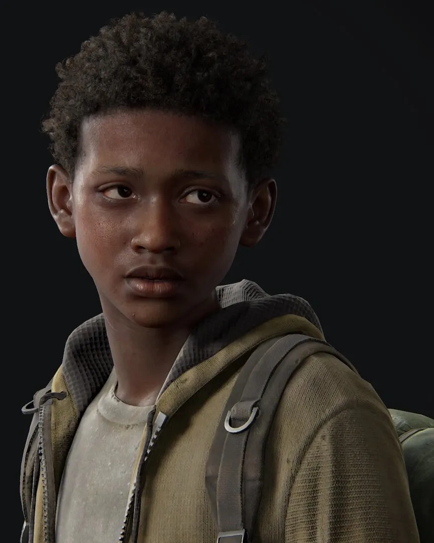Sam looking to the side in a character render from The Last of Us Part I